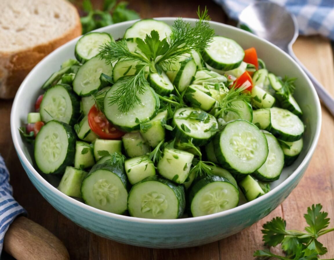 Frische Kräuter wie Dill und Petersilie verwenden - Das beste Gurkensalat-Dressing: Rezept für die perfekte Marinade