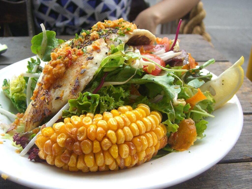 Grilled Blue Grenadier, Salad, Corn and Sambal - Hooked